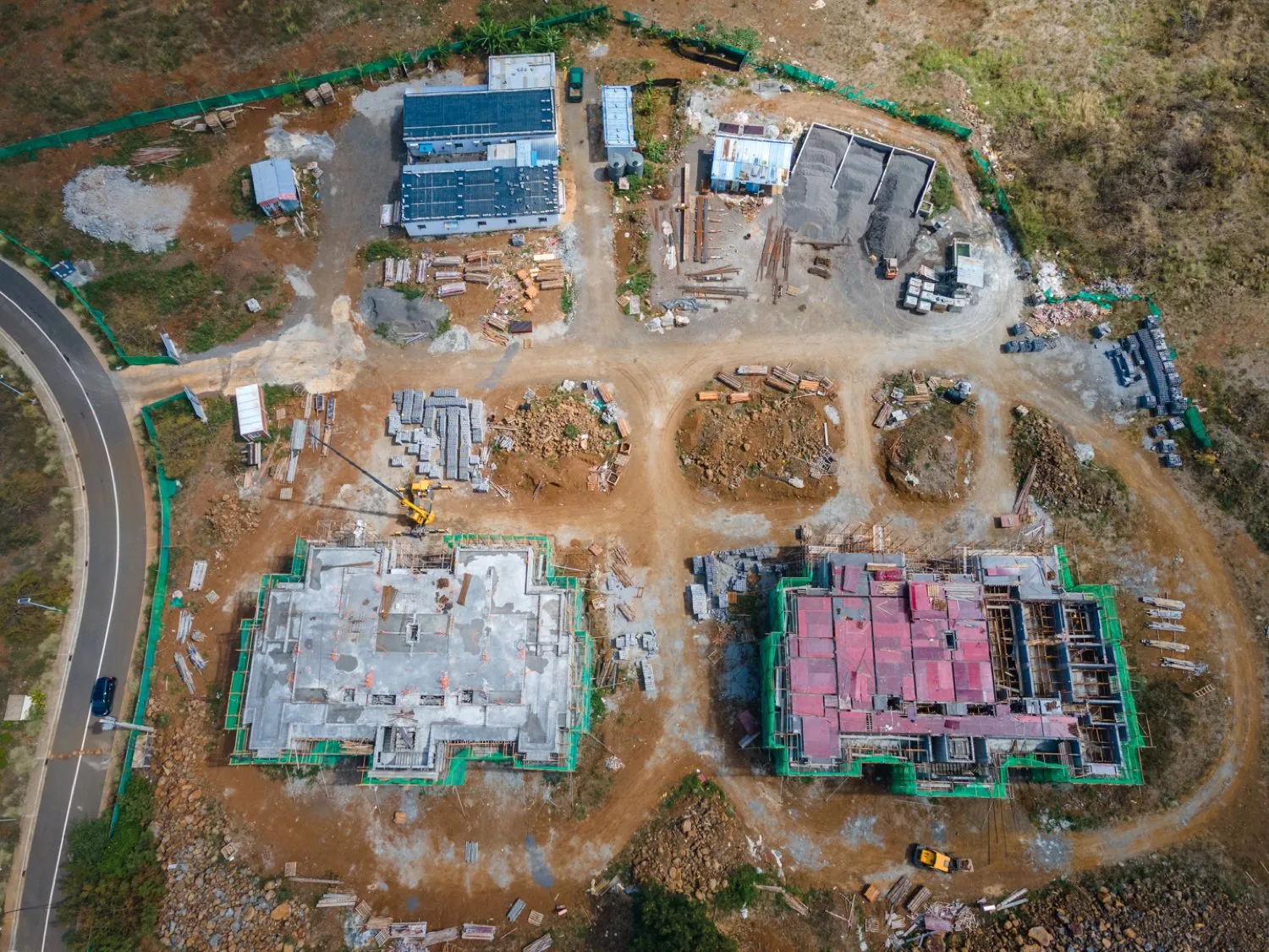 Overhead drone view of the Anna City site showing both Phase 1 blocks and the site compound